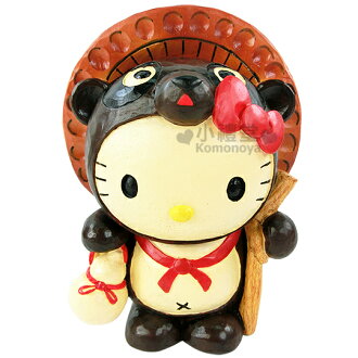 〔小禮堂〕Hello Kitty 仿木開運存錢筒《狸貓》金銀財寶滾滾來