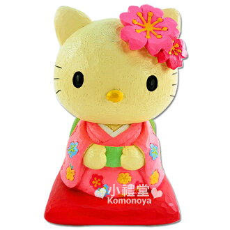 〔小禮堂〕Hello Kitty 仿木開運存錢筒《粉.新春和服.跪坐姿》金銀財寶滾滾來
