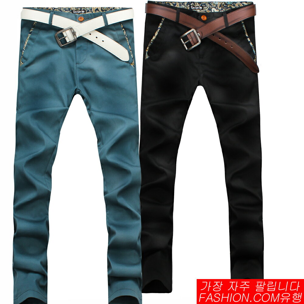 DITION韓系花布內裡木釦窄管合身休閒褲-共四色