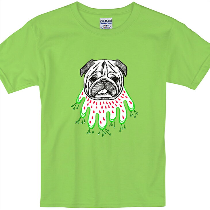 設計師系列 - T恤：【 草裙巴哥 】兒童短袖 T-shirt ( 白/果綠 )陳孟如