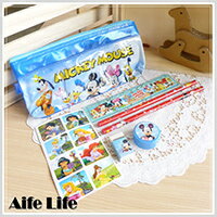 【aife life】迪士尼文具組筆袋/可愛卡通鉛筆盒擦子尺貼紙削鉛筆機