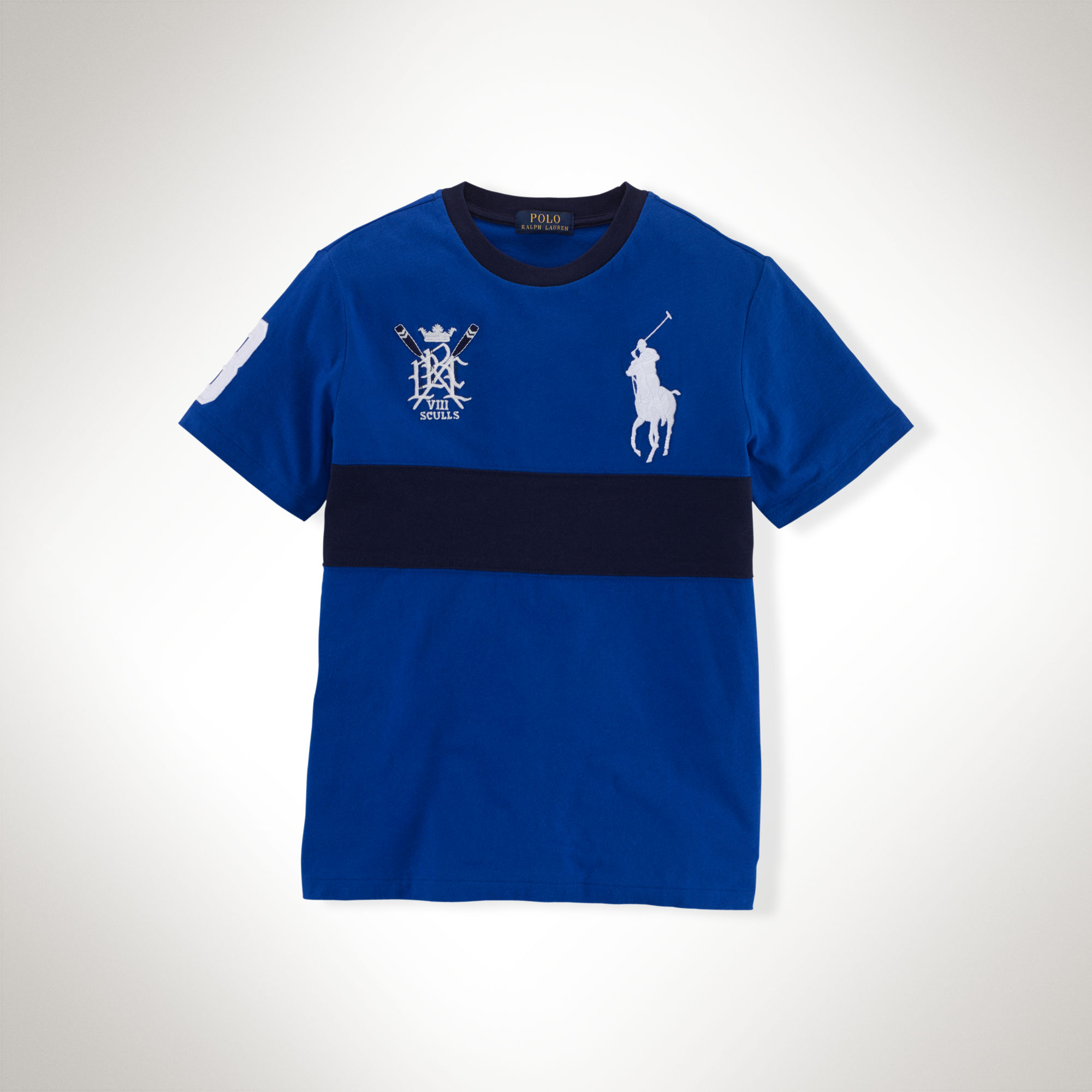 美國百分百【Ralph Lauren】T恤 男 RL 短袖 上衣 T-shirt Polo 大馬 徽章 寶藍 XS S號 F232