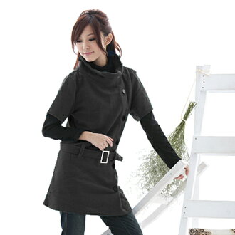 釦附腰帶短袖洋裝(黑.粉M-2L)-D02眼圈熊中大尺碼