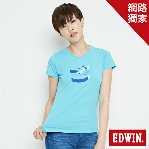 【網路獨家。9折優惠↘】EDWIN 立體夾心ED 短袖T恤-女款 水藍色