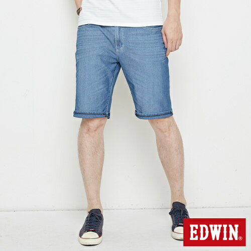【正品短褲1件9折，2件以上8折↘ 】EDWIN JERSEYS迦績極涼寬短褲-男款 石洗藍