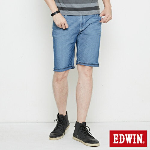 【正品短褲1件9折，2件以上8折↘ 】【大尺碼】EDWIN JERSEYS迦績極涼寬短褲-男款 石洗藍