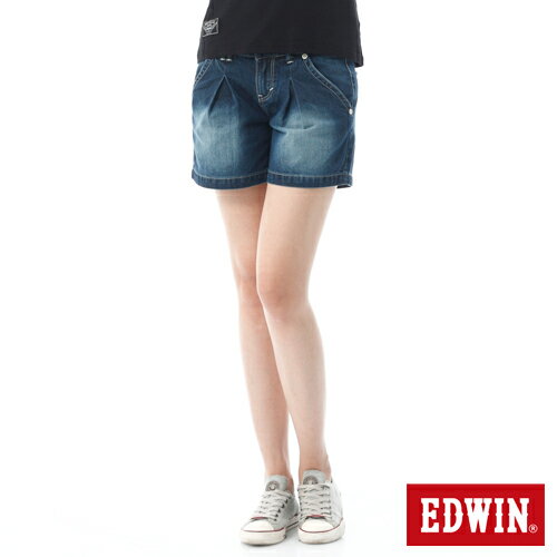 【正品短褲1件9折，2件以上8折↘ 】Miss EDWIN 503立體打折牛仔短褲-女-原藍磨