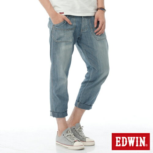 【9折優惠↘】EDWIN EASY PANTS 混紡七分休閒褲-男-牛仔藍