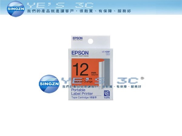 「YEs 3C」EPSON 愛普生 LC-4DBF 標籤帶 螢光系列 螢光 橘底黑字 C53S625016 12mm