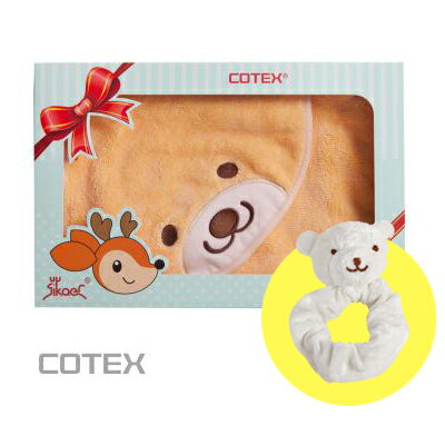 【悅兒樂婦幼用品?】COTEX 可透舒 貝爾熊浴包巾禮盒(浴包巾x1 + 竹纖維手搖鈴x1)