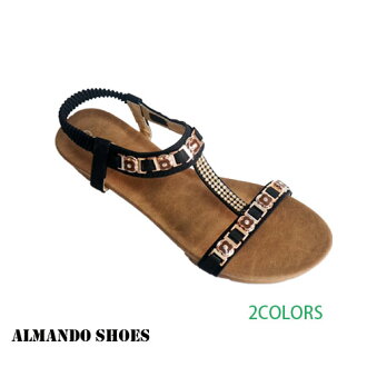 ALMANDO-SHOES★花樣環鏈鑲鑽船跟涼鞋-★女性休閒鞋