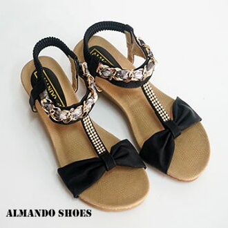 Almando Shoes 晶鑽緞帶金屬飾鍊楔型涼鞋 女性休閒涼鞋 限時下殺 痞客邦