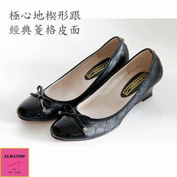 [almando-shoes]★經典格紋楔型跟鞋★經典黑楔型