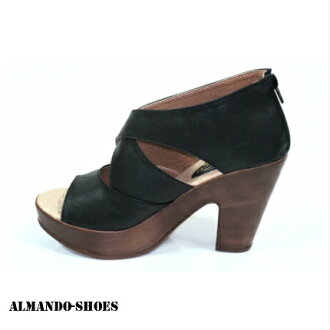 ALMANDO-SHOES★整件式皮革剪裁交叉厚底魚口高跟涼鞋★黑 女性涼鞋特賣特價299