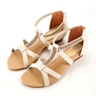 ALMANDO-SHOES★簡約貼鑽平底涼鞋★ 簡約氣質風(beige 米) MIT