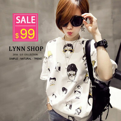 Lynn Shop 【1500103】韓版 卡通滿版童趣印花圓領短袖上衣 T恤 預購