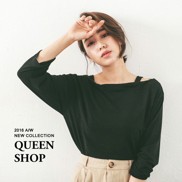 Ｑｕｅｅｎ Ｓｈｏｐ【01094146】一字領肩帶造型上衣 兩色售 ＊現貨+預購＊