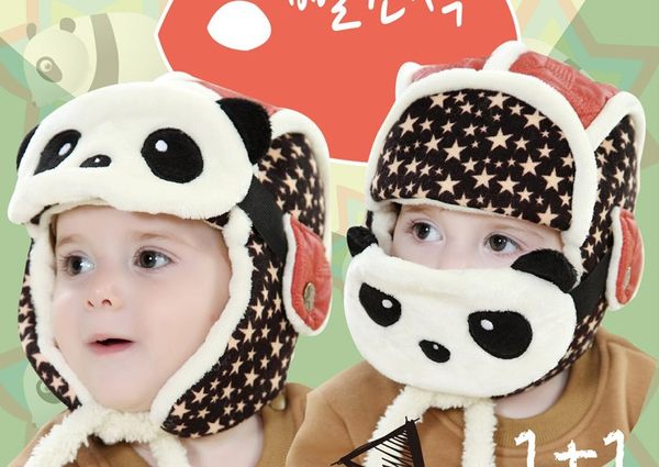 韓版 冬季兒童卡通加絨熊貓雷鋒帽 附口罩二件組 ♥77SHOP♥