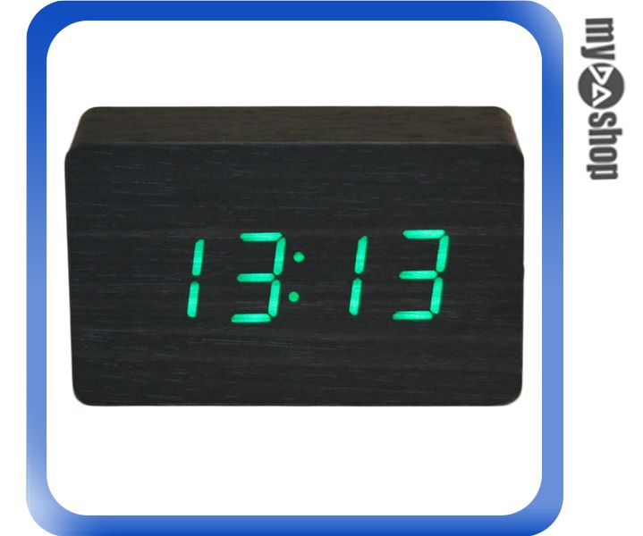 《DA量販店》全新 居家 生活 黑色 實木 綠光 LED 電子鐘/時鐘/鬧鐘/溫度計 (59-1438)