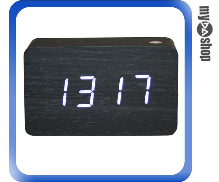 《DA量販店》全新 居家 生活 黑色 實木 白光 LED 電子鐘/時鐘/鬧鐘/溫度計 (59-1439)