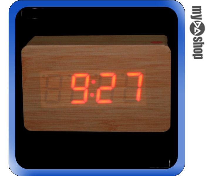 《DA量販店》木頭時鐘 木質 原色 實木 紅光 LED 電子鐘/時鐘/鬧鐘/溫度計 (59-1440)