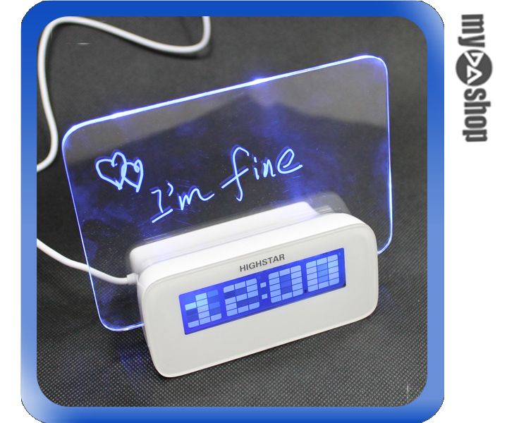 《DA量販店》USB 螢光留言板 數位 電子 鬧鐘 時鐘 溫度計 附4HUB 可三種供電(77-212)