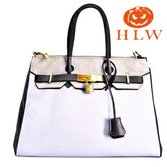 【HLW NY Print Bag 轉印包】設計鉑金系列 M型 黑白拚色 側(肩)背包 HLW轉印包 綵情時尚精品