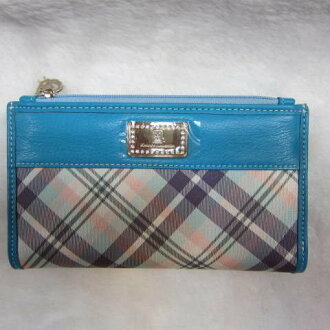 ~雪黛屋~Kinloch Anderson英國 金安德森 粉紫格紋系列專利防水緹花布 長型皮夾KA-66209 粉藍