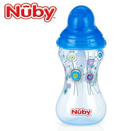 【悅兒樂婦幼用品舘】Nuby 卡拉防漏彈跳杯/吸管杯-幾何款/300ml (藍)