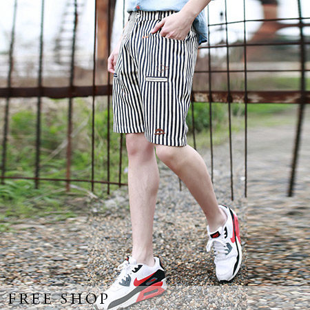Free Shop【QTJK63】日韓風格電繡造型圖案平式口袋設計滿版條紋休閒短褲