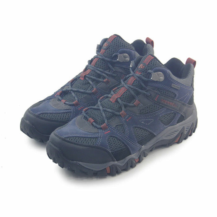 (男)MERRELL ROCKBIT MID WATERPROOF 戶外鞋 深灰/深藍/紅-ML32285