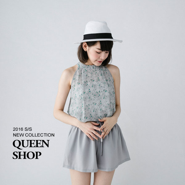 Ｑｕｅｅｎ Ｓｈｏｐ【01093738】小碎花削肩綁帶褲裙套裝 兩色售＊現貨+預購＊