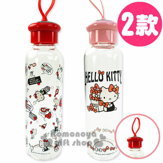 〔小禮堂〕Hello Kitty 耐熱隨身玻璃瓶《二款選一.粉/紅.500ml》附布套