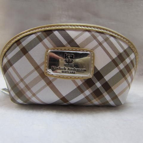 ~雪黛屋~Kinloch Andereson 英國專櫃 零錢包+鑰匙包100%進口牛皮+專利格紋緹花KA-60309咖格香檳邊
