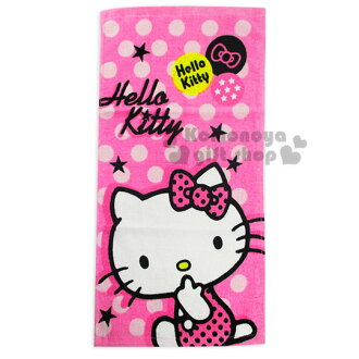 〔小禮堂〕Hello Kitty 毛巾《L.桃紅.粉點.側坐咬手指》100%棉.33*76(cm)
