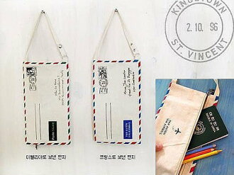 BO雜貨【SV3744】義大利國旗棉麻信封國際郵件筆袋 化妝包 側背包 護照包 小背包