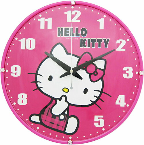 【真愛日本】12031700047 立體圓形掛鐘-格紋側坐 三麗鷗 Hello kitty 凱蒂貓 時鐘 擺鐘 台灣製