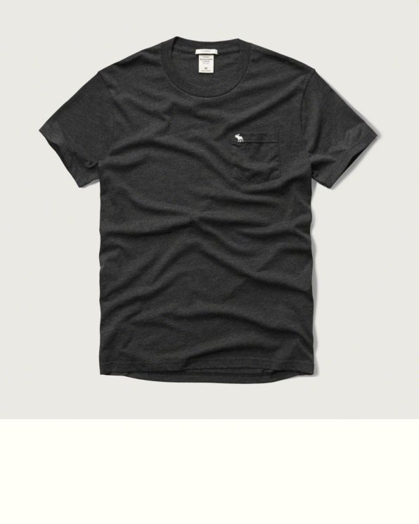 A&F 男 T-Shirt 短袖 上衣 素T 口袋 T恤(黑)