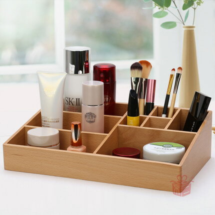 創意桌面方格儲物盒 櫸木化妝品多功能整理收納 十天預購