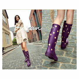 出口歐州新款 女式時尚印花高筒雨靴/雨鞋/水鞋 雪地靴 內裏全短絨 冬款