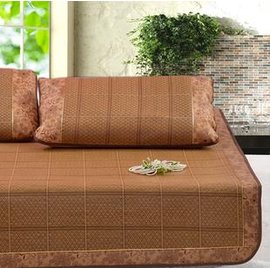 涼席 席子 草席 提花直條藤席 三件套 1.8m(6英尺)床