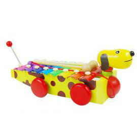 小黃狗拖拉手敲鋼片琴拖拉小狗八音階木制手敲琴音樂玩具-7701005