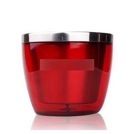 【迷你紅色雙層不銹鋼小冰桶-不鏽鋼+壓克力-口徑13*高11cm-500ml-1套/組】不銹鋼小冰桶 保溫水果桶 創意收納小冰桶-7501009