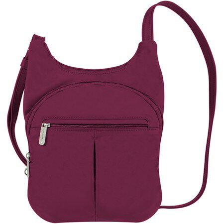 TRAVELON 防盜小斜背包/旅遊防盜包/防盜鋼網/防搶/出國旅遊 Classic TL-42856 莓紅 旅行用品/台北山水