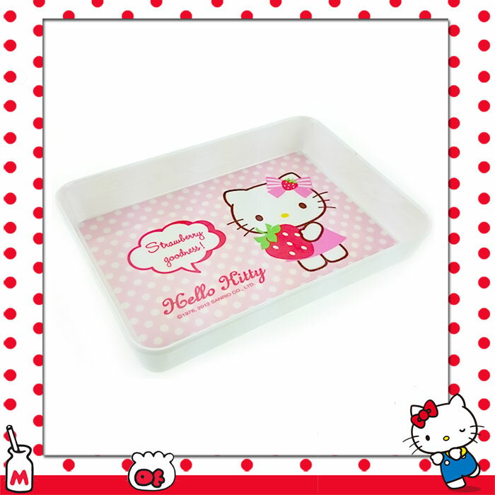 大田倉 日本進口正版 HELLO KITTY凱蒂貓抱草莓 美耐皿 多功能方型盤 餐盤 飾品盤023207