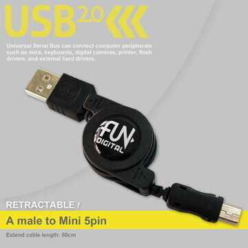 ( 免運費 ) USB2.0 雙拉 圓軸 傳輸線 -A公對Mini5pin