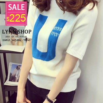 Lynn Shop 【1500083】針織上衣 U型字母修身短袖針織上衣4色 預購