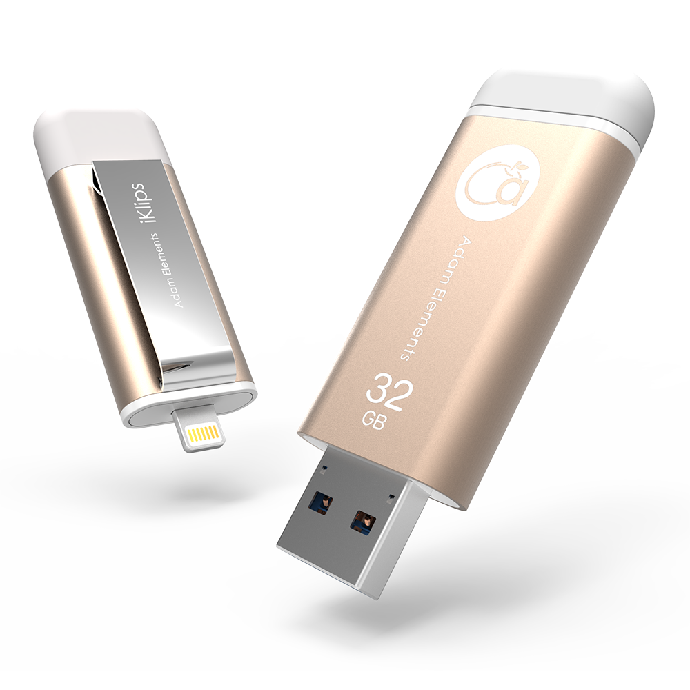 32GB 【iKlips】iOS系統專用USB 3.0極速多媒體行動碟 金色  亞果元素  