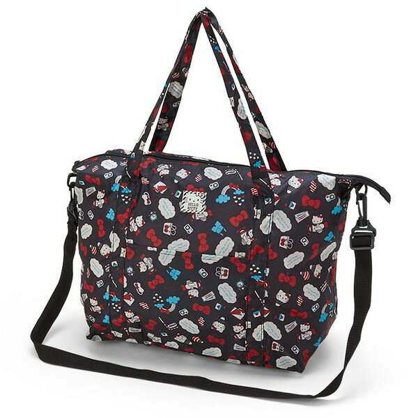 【真愛日本】16061600017 可收納旅行袋M-KT紅結熱氣球黑三麗鷗 Hello Kitty 凱蒂貓旅行袋 收納袋