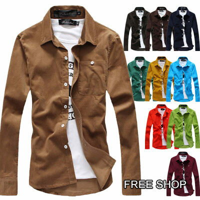 Free Shop【QTJ280】韓版單口袋設計款時尚燈芯絨材質修身長袖襯衫‧十色 有大尺碼 M~3L